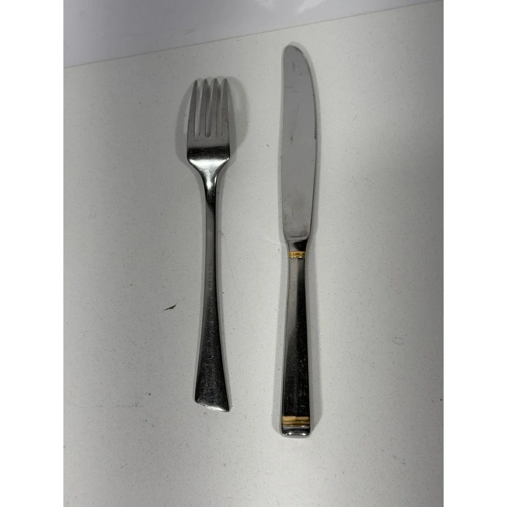 Dalia Spain 18-10 Stainless Flatware Dinner Fork and Knife Gold Accents 2pc Set